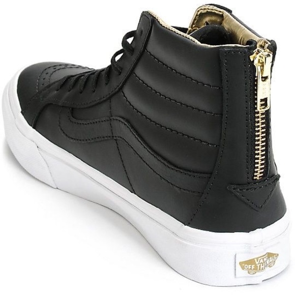 Vans SK8-HI Slim zip: Black leather w/gold zip - Picture 2 of 9